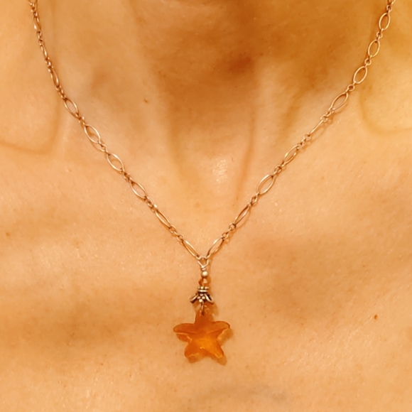 Vintage Jewelry - Swarovski Crystal Star Sterling Pendant Necklace